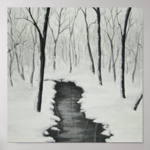 Winter Forest Stream Fine Art Print Poster