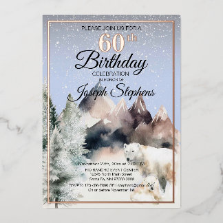 Winter Forest Watercolor Birthday Foil Invitation Folieneinladung