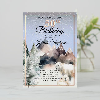 Winter Forest Watercolor Birthday Foil Invitation Folieneinladung