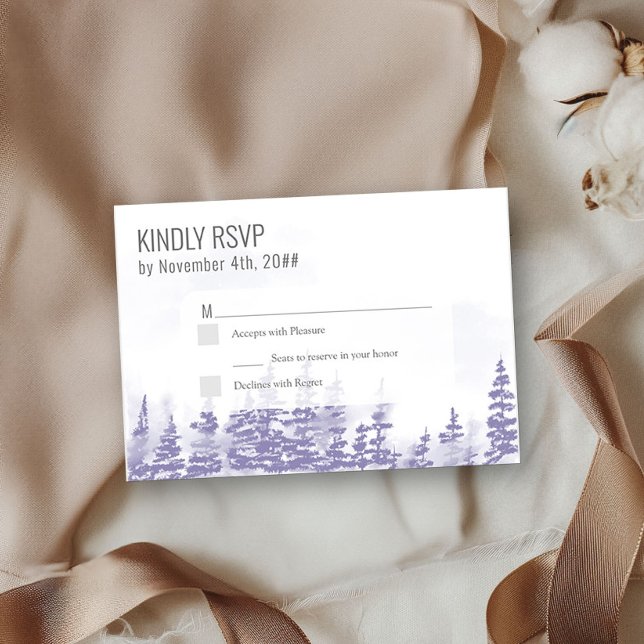 Winter Forest Watercolor Lavendel Einfach RSVP Karte (Wedding RSVP from my Winter Forest Lavender Wedding Collection)