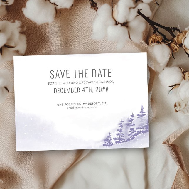 Winter Forest Watercolor Lavendel Einfach Save The Date (Save the Date Wedding Invitation from my Winter Forest Lavender Wedding Collection)