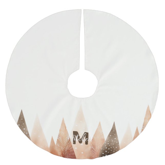 Winter Forest Watercolor Monogram Polyester Weihnachtsbaumdecke (Vorderseite)
