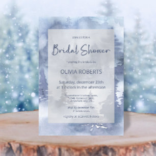 Winter Forest Watercolor Navy Blue Brautparty Einladung