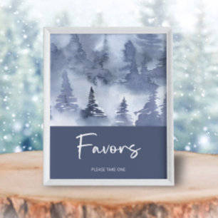 Winter Forest Watercolor Navy Blue Favoriten Poster