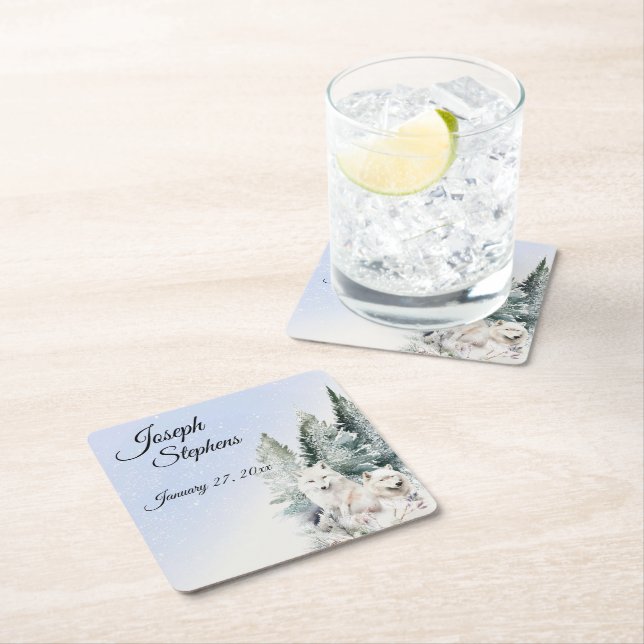 Winter Forest Watercolor Paper Coaster Rechteckiger Pappuntersetzer (Vor Ort)