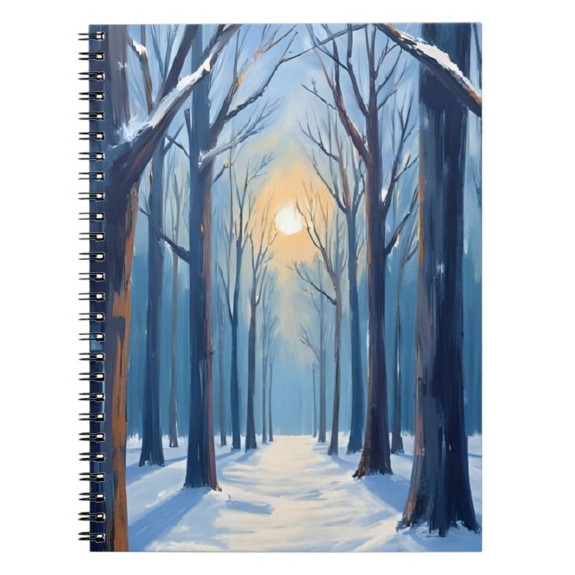 Winter Forest Watercolor Trees Blue Notizblock (Vorderseite)