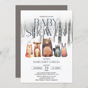 Winter Forest Woodland Animals Kinderdusche Einladung