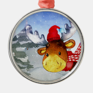 Winter Forest Woodland Friends Deer Illustration Ornament Aus Metall