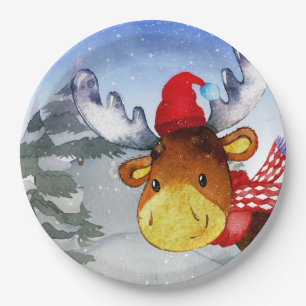 Winter Forest Woodland Friends Deer Illustration Pappteller