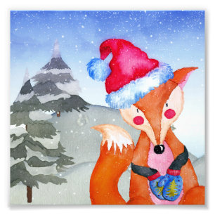 Winter Forest Woodland Friends Fox Illustration Fotodruck