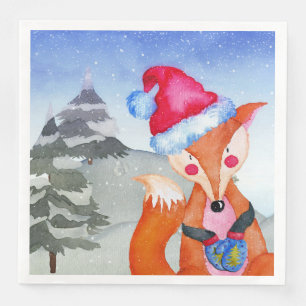 Winter Forest Woodland Friends Fox Illustration Serviette