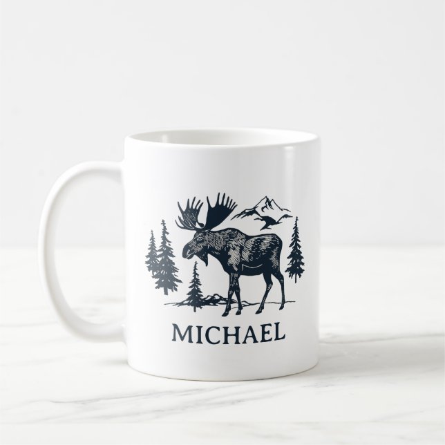 Winter Forest Woodland Moose Personalized   Kaffeetasse (Links)