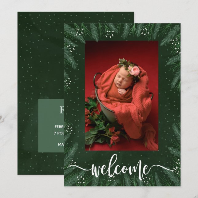 Winter Foto Baby Birth Ankündigungen (Vorne/Hinten)