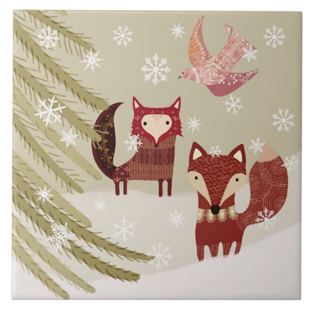 Winter Fox and Dove Keramik Küche Tile Fliese (Vorderseite)