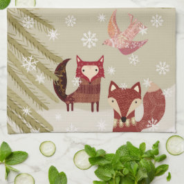 Winter Fox and Dove Kitchtuch Geschirrtuch