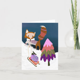Winter Fox and Sheep Friends BLANK Grußkarte Dankeskarte