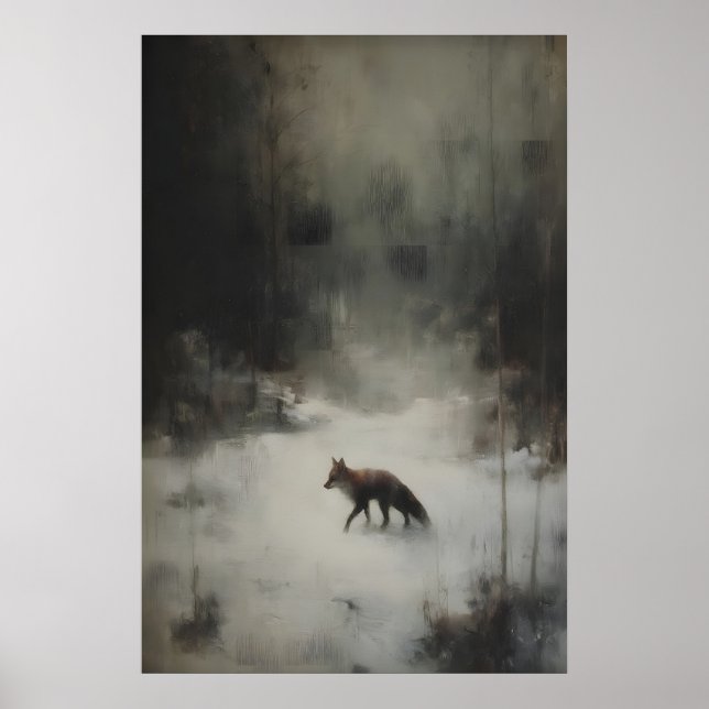 Winter Fox Art Printable Moody Woodland Animal Poster (Vorne)