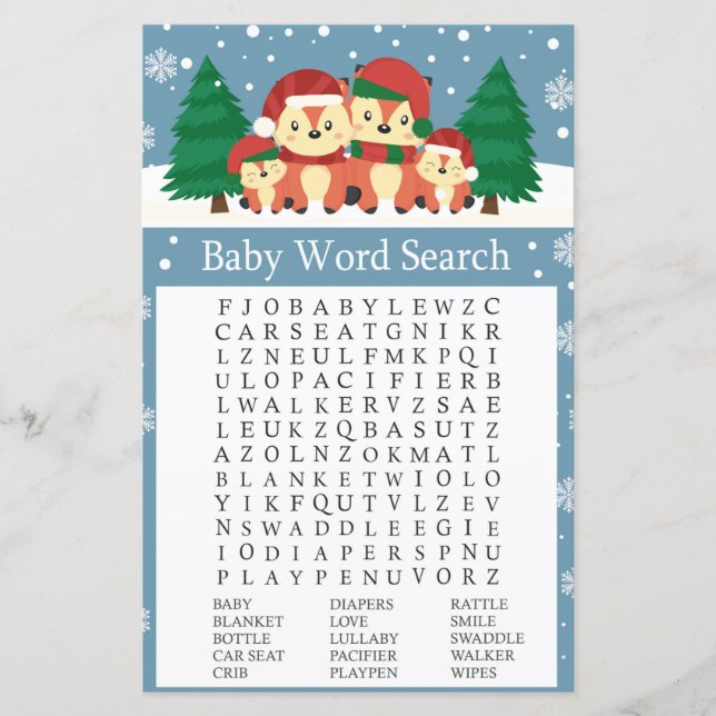 Winter fox Baby Shooter Word Search Game (Vorderseite)