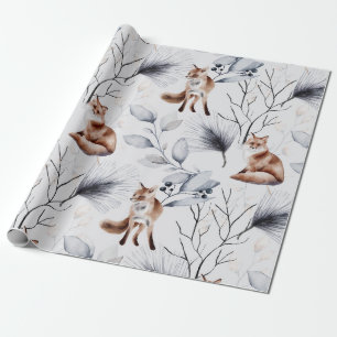 Winter Fox Botanische Wasserfarbe Geschenkpapier