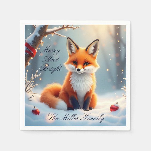 Winter Fox Christmas Paper Napkin – Customizable Serviette (Vorderseite)