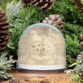Winter Fox Couple in Cozy Knit Hats Snow Globe Schneekugeln