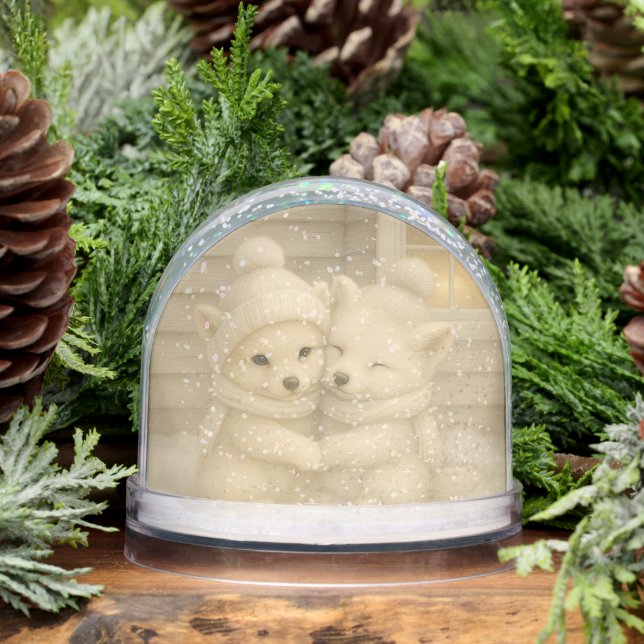 Winter Fox Couple in Cozy Knit Hats Snow Globe Schneekugeln (Winter)