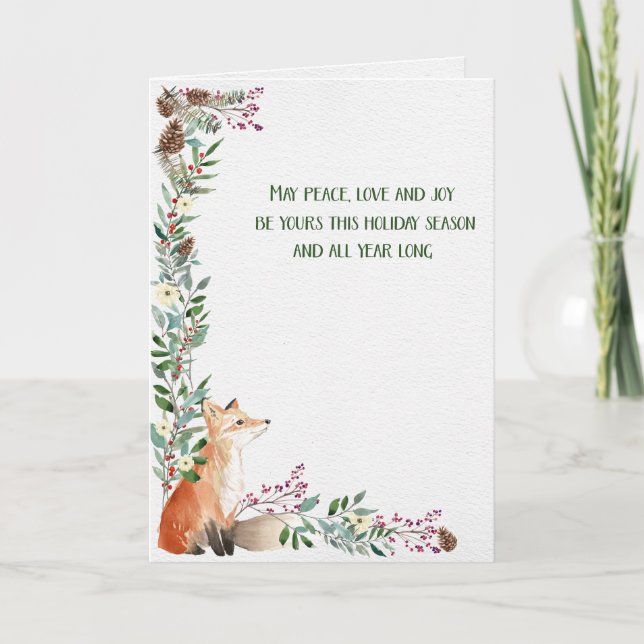 Winter Fox Holiday Foliage Weihnachtskarte Feiertagskarte (Vorderseite)