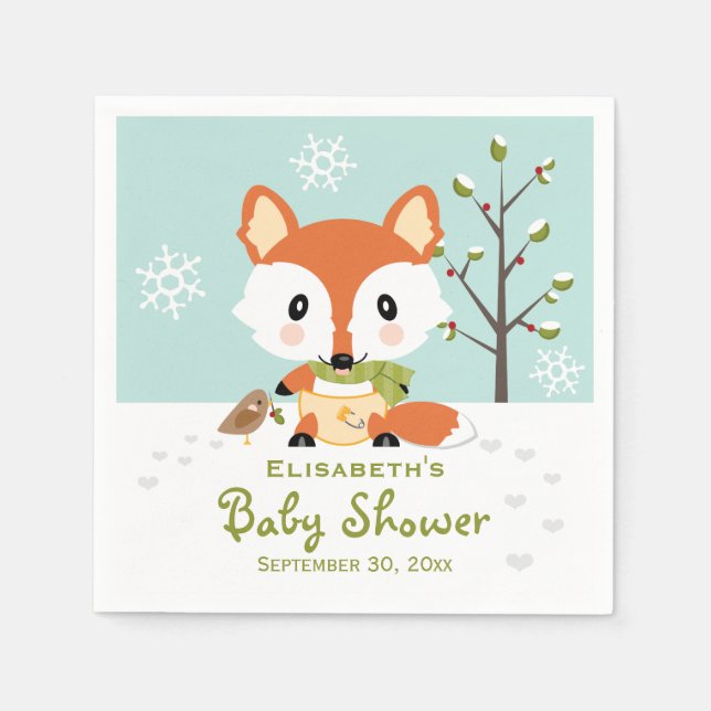 Winter Fox in Diapers Baby Dusche Serviette (Vorderseite)