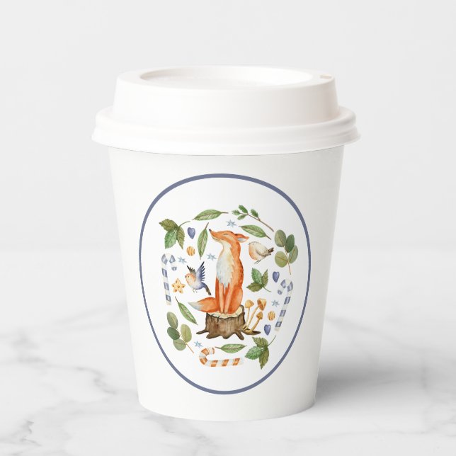 Winter Fox on Tree Stump Blätter Candy Canes Pappbecher (Vorderseite)