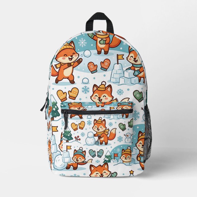 Winter Fox Rucksack – Schnee-Fest süßes Muster (Vorderseite)
