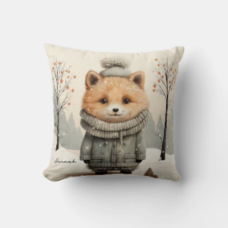 Winter Fox Throw Pillow Customized with Name Kissen