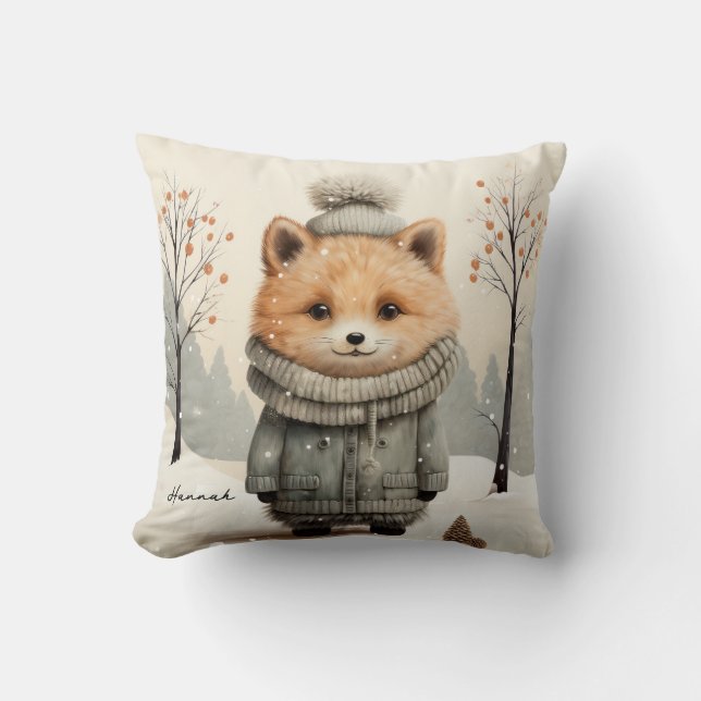 Winter Fox Throw Pillow Customized with Name Kissen (Vorderseite)