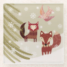 Winter Fox und Dove Glass Untersetzer