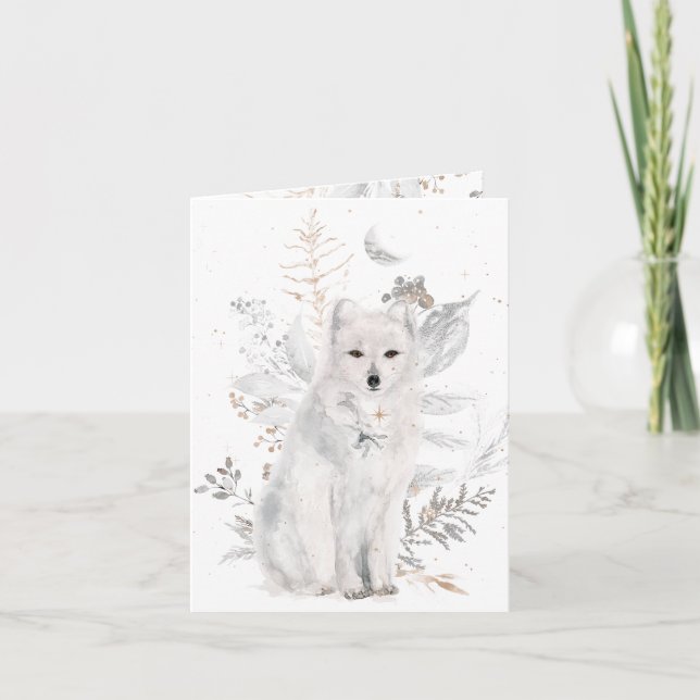 Winter Fox und Florals Weihnachtskarte Dankeskarte (Vorderseite)