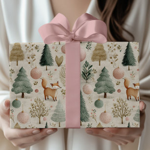 Winter Fox und Weihnachtsbaum mit Pasteldekor Geschenkpapier