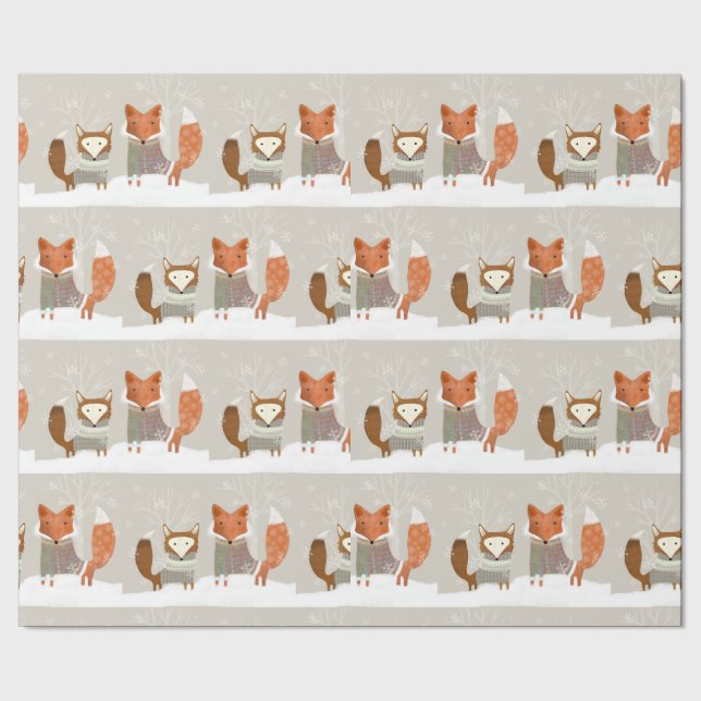 Winter Fox Wrapping Paper Geschenkpapier (Saum)
