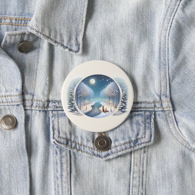 Winter Foxes by Moonlit Snowy River Button (Beispiel)