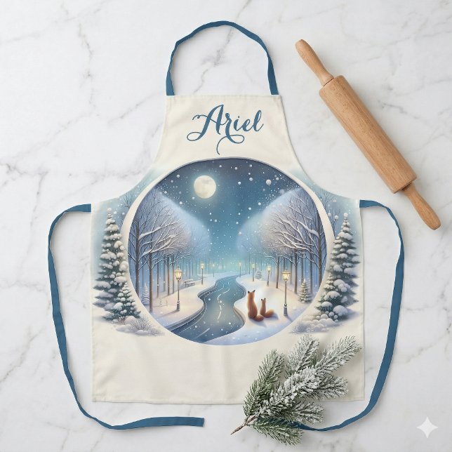 Winter Foxes by Moonlit Snowy River Schürze (Winter Foxes by Moonlit Snowy River Apron)