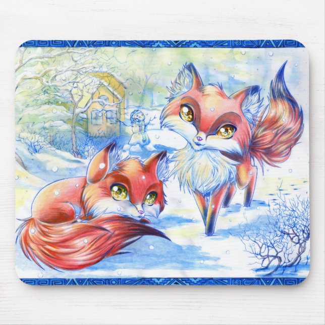 Winter Foxes Mausunterlage Mousepad (Vorne)