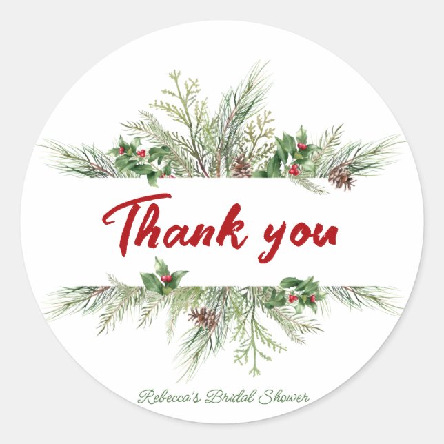 Winter Frame Winter Wreath Brautparty Vielen Dank Runder Aufkleber (Vorderseite)