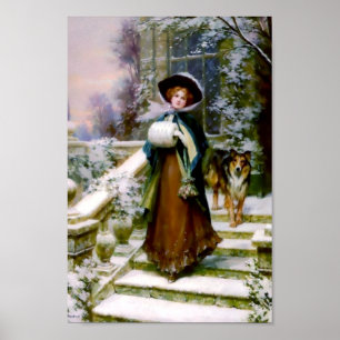 Winter-Frauen-Collie-Hund Poster