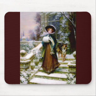 Winter-Frauen-Collie-Hundeviktorianische Handmuffe Mousepad