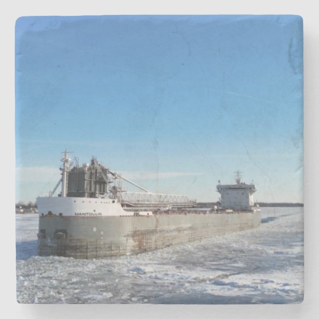 Winter Freighter Manitoulin Great Sees Adresse Steinuntersetzer (Vorderseite)