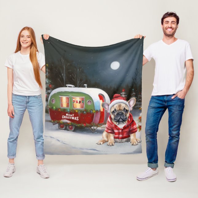 Winter French Bulldog Caravan Weihnachtsabenteuer Fleecedecke (Beispiel)