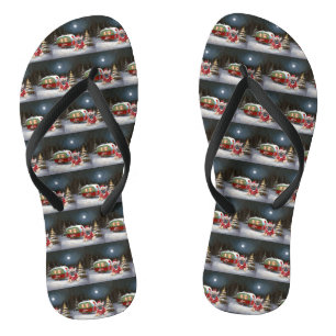 Winter French Bulldog Caravan Weihnachtsabenteuer Flip Flops