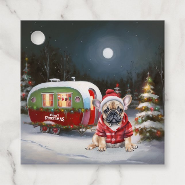 Winter French Bulldog Caravan Weihnachtsabenteuer Geschenkanhänger (Vorderseite)