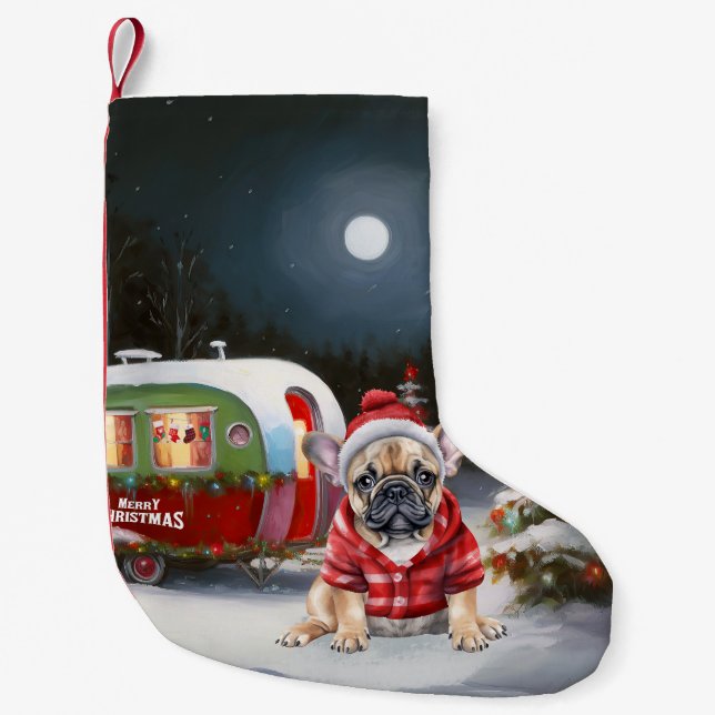 Winter French Bulldog Caravan Weihnachtsabenteuer Kleiner Weihnachtsstrumpf (Vorderseite)