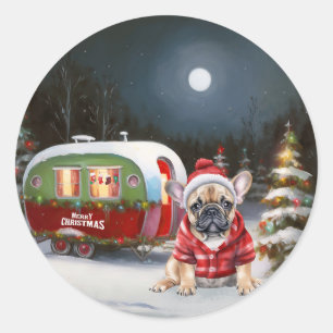 Winter French Bulldog Caravan Weihnachtsabenteuer Runder Aufkleber