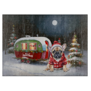 Winter French Bulldog Caravan Weihnachtsabenteuer Schneidebrett