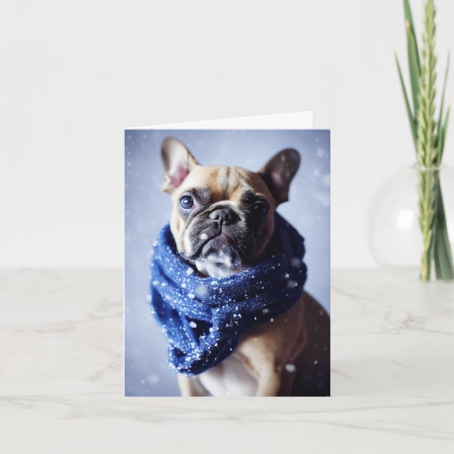 Winter French Bulldog Welppy Grußkarte Karte (Vorderseite)